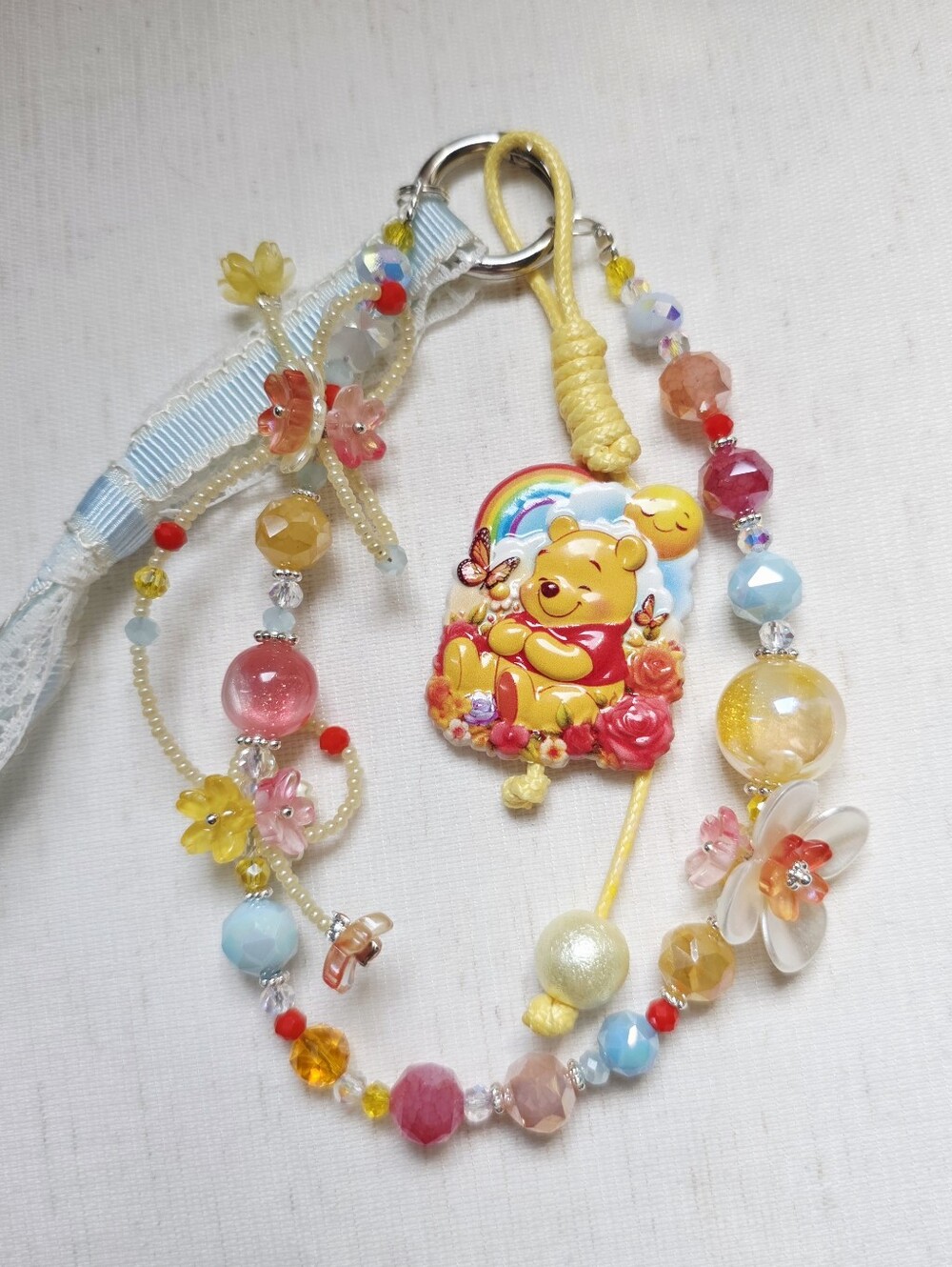 Winnie the Pooh Bear Rainbow Inspired Trendy Phone Bag Charm Wristlet Keychain